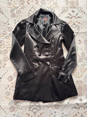 G by Guess Black Double-Breasted Satin Trench Coat